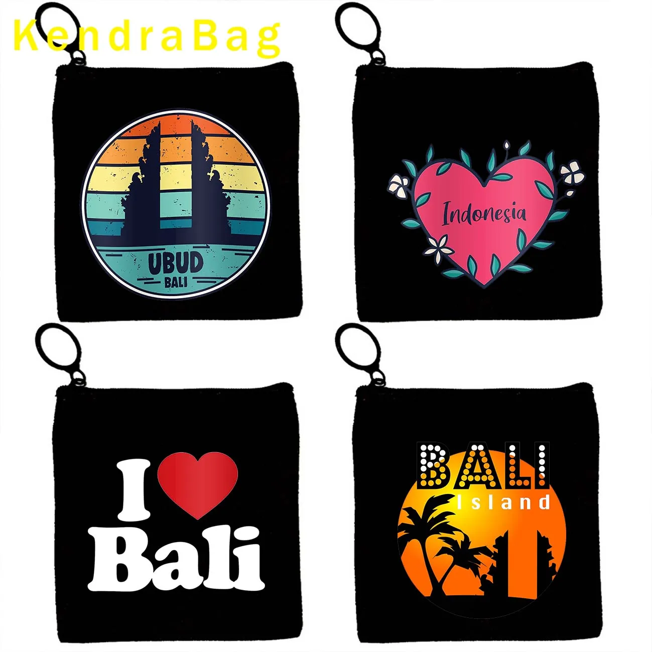 

Retro Bali Indonesia Flag Map Ubud Emblem Beach Love Heart Balinese Key Coin Purse Canvas Bags Pouch Cotton Wallet Zipper Gifts