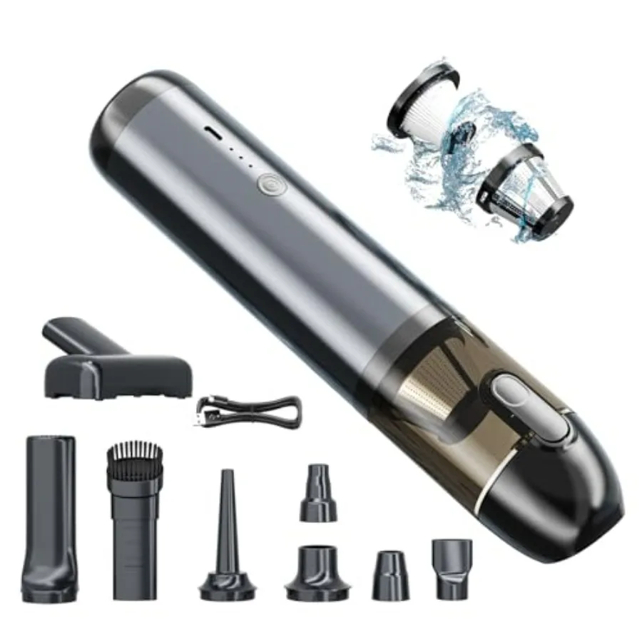 Car and home handheld vacuum: grey metal cordless 4-in-1 with brushless motor, 16000Pa suction, rechargeable for cars, offices,