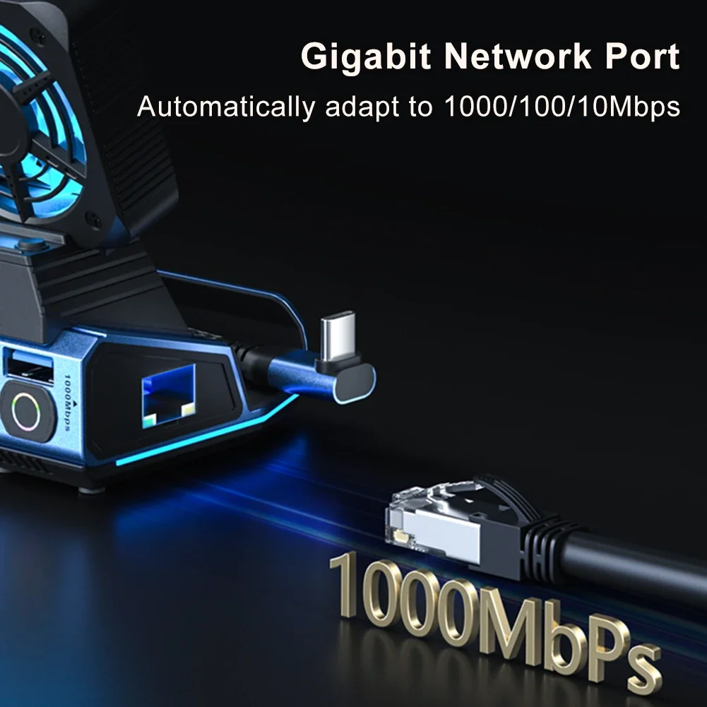 Estação de acoplamento com ventilador de refrigeração duplo, 4K @ 60Hz, 4 portas USB PD100W Gigabit Ethernet para Steam Deck e Lenovo Legion GO
