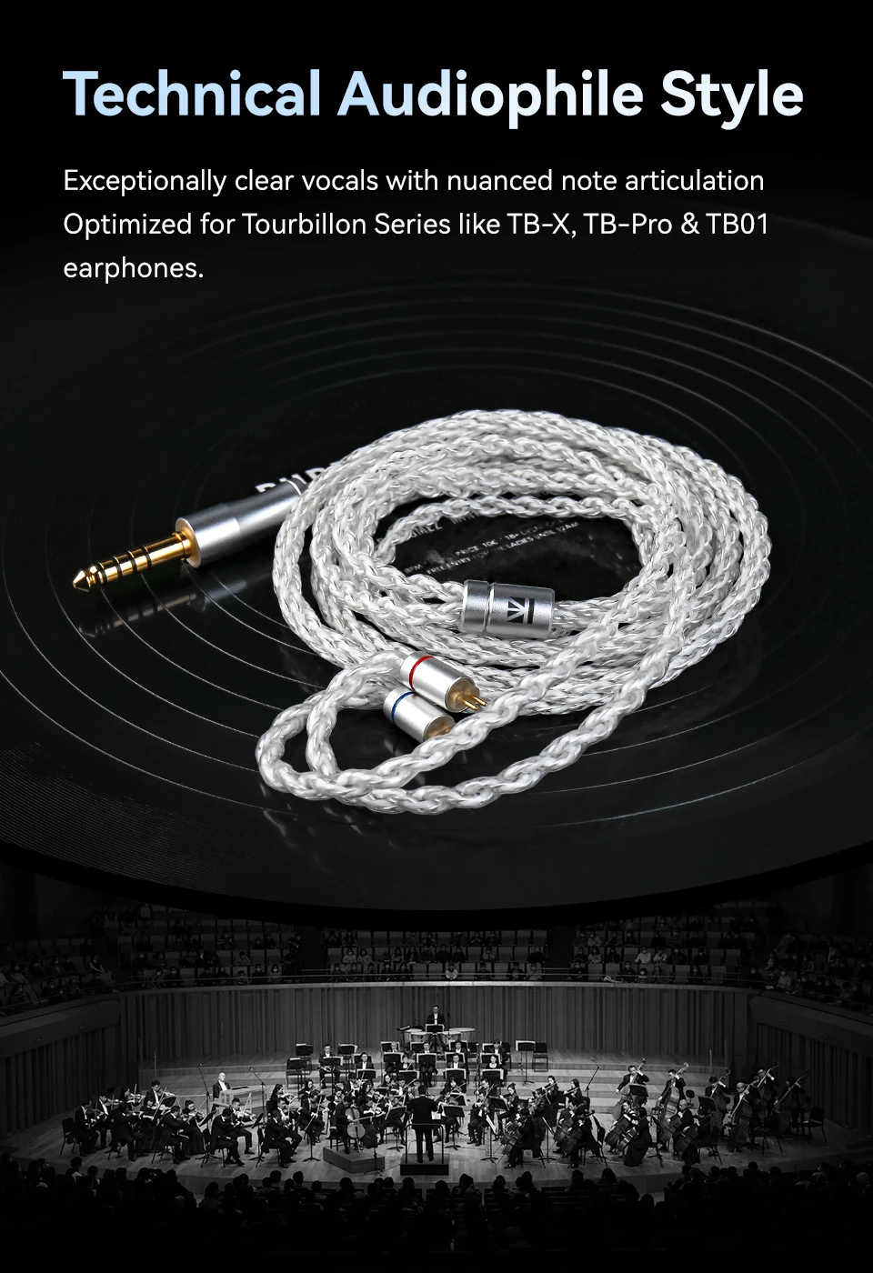 KBEAR BaiZe 8-adriges, hochreines, versilbertes OFC IEM-Kabel, austauschbares, symmetrisches 3,5/4,4mm QDC Kopfhörerkabel für KZ ZS12 Pro X – Detail 7