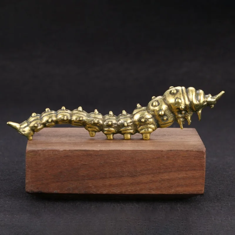 Antique Patinated Brass Caterpillar Statue Prank Fun Personality Craft Figurines Home Craft Accessories Copper Art Decoration