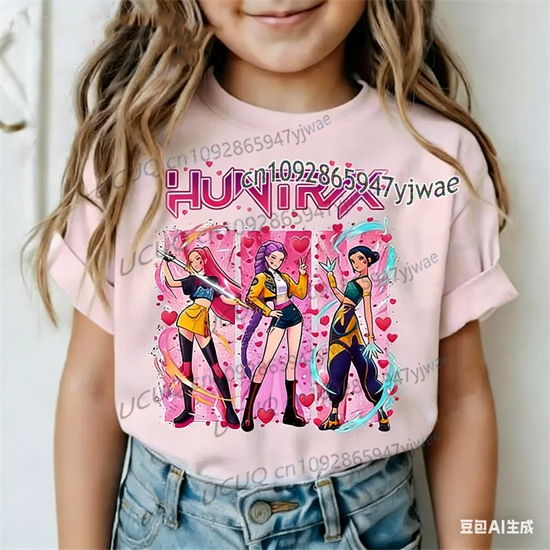 

Kpop Demon Hunters Children's Cotton T-shirt Casual Short-sleeved Anime Print Top for Children's Mira Rumi Zoey Cosplay Tshirt