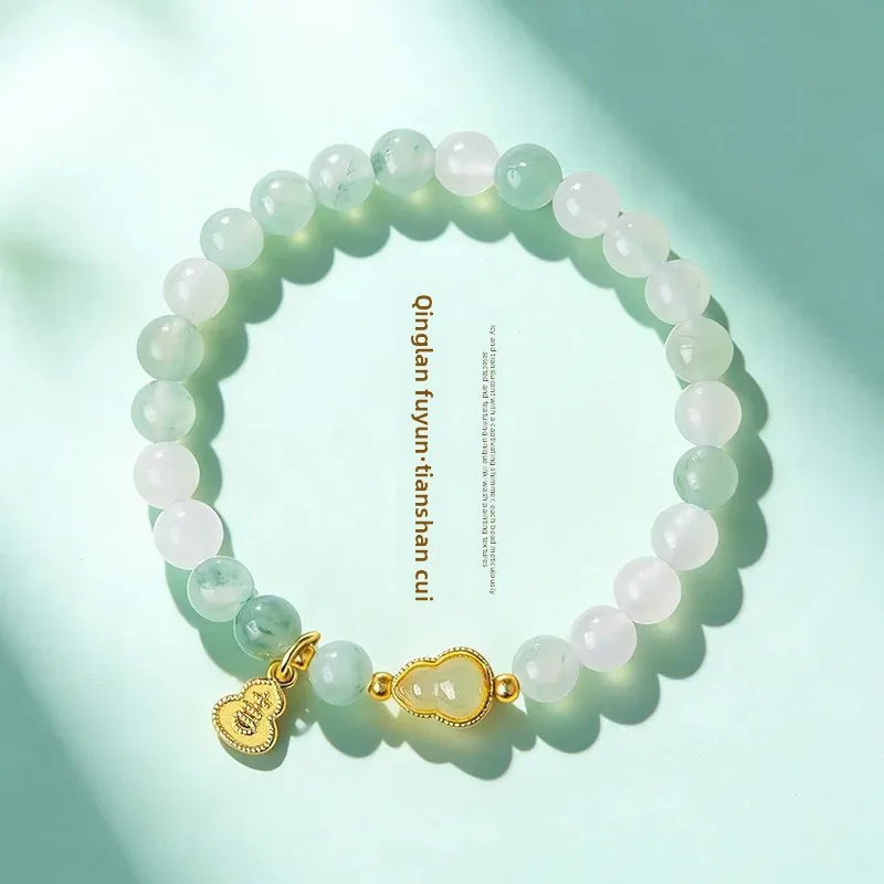 2026 Chinese Style Beaded Bracelet For Women Natural Tianshan Jade Gourd Fortune Pendant Retro Literary Good Luck Blessing Daily