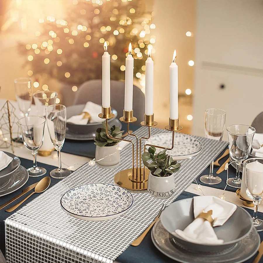 Glitter Sequin Disco Table Runner 33*275cm Mirror Gold/Silver Foil Metallic Dining Table Decor Wedding Party Birthday Decoration
