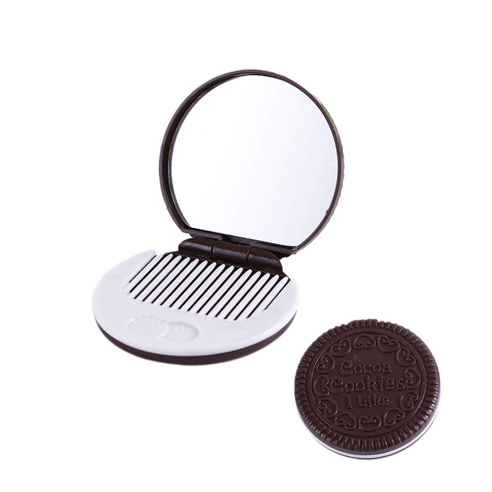Durable Premium Material Compact Mirror Chocolate Cookies Shape Dark Coffee Mini Pocket Mirror for Makeup Use