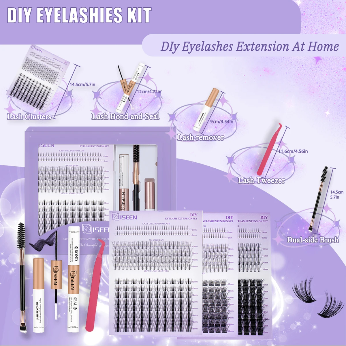 مجموعة أدوات تمديد الرموش DIY مع ربط الرموش والختم وملاقط الرموش وفرشاة ومزيل غراء الرموش