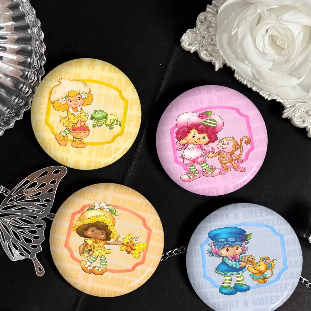 Cartoon Strawberry Shortcake 58mm Anime Figure Icon Badge Handmade Tinplate Brooch for Backpack Clothes Chest Ornament Gifts