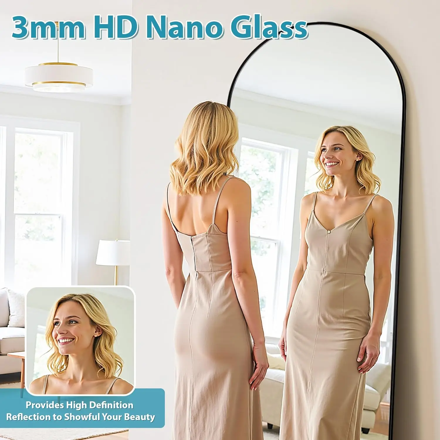 [Vendita calda! ]Specchio a figura intera, specchio da pavimento oversize da 71"x32" indipendente, specchi da pavimento a specchio per tutto il corpo con supporto,