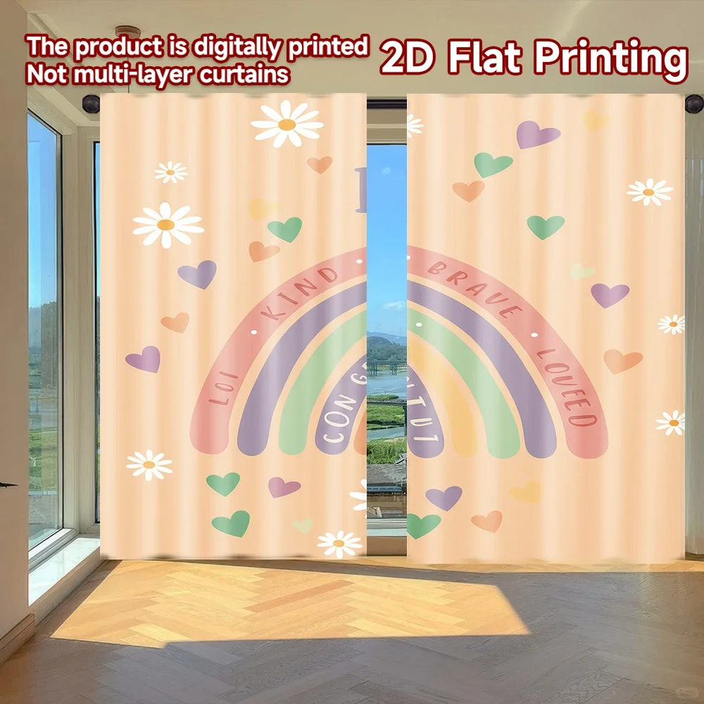

2D flat printing 2pcs Curtains Pastel Rainbow Affirmations Digital Printed Polyester Drapes Seasonal Party & Holiday Decor for