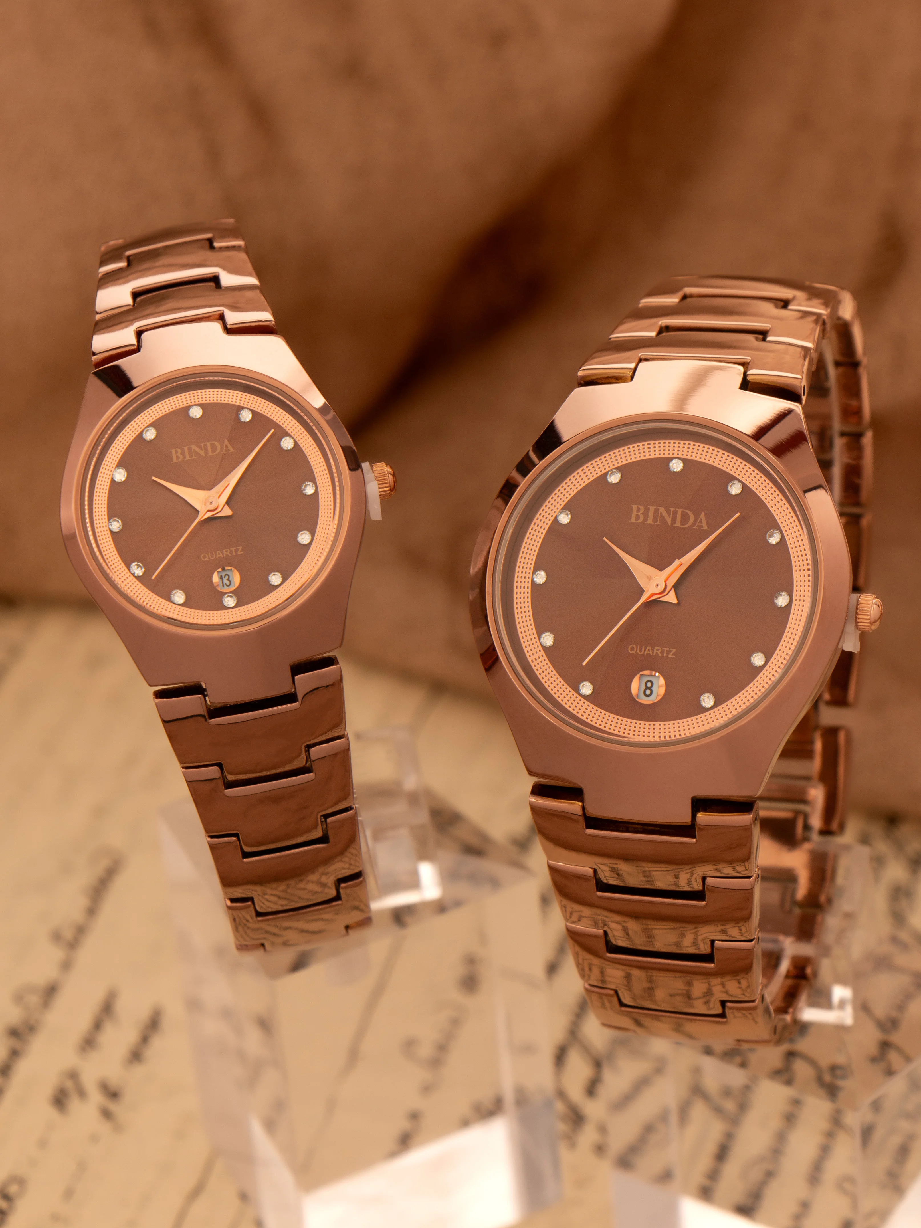 Jam Tangan Pasangan Merek Binda Fashion untuk Kekasih, Jam Tangan Gelang Kuarsa Klasik Sederhana