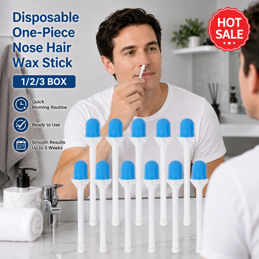 Disposable Nose Wax Applicator Sticks 10pcs Pre-Coated Hair Removal Tool with Safety Collar for Nostril Ear Grooming