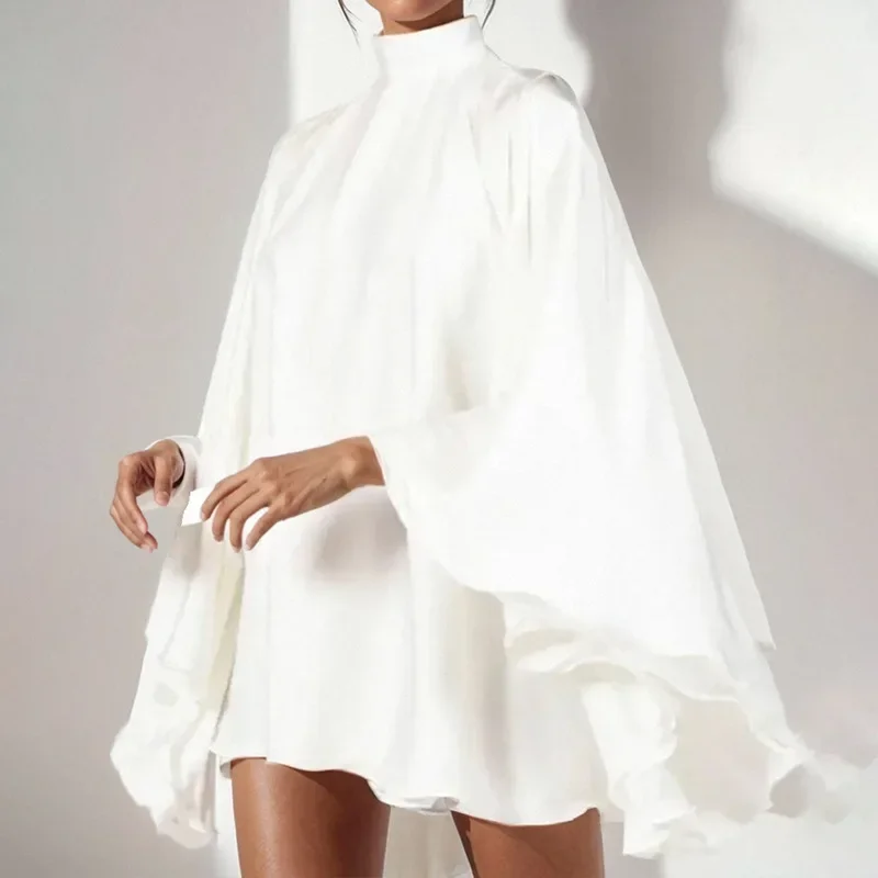 

2025 Spring New Women's Fashion Loose Round Neck Bat Sleeve Solid Color Dress