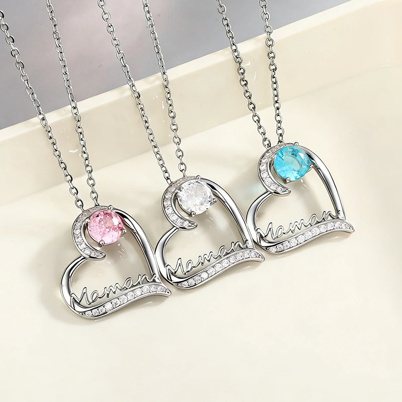 Huitan Warming Pendant Necklace with “maman” Design Romantic Heart Charming Accessories Female Bright Mother’s Day Gifts Jewelry
