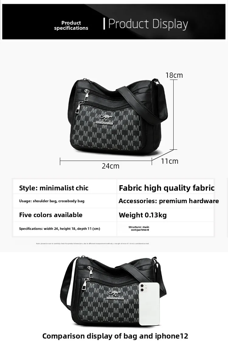 Klassisches Buchstaben-M-Design, mehrlagige Reißverschlusstasche, einzelne Schulter-Crossbody-Taschen für Damen, täglicher Gebrauch, Arbeit, Reisen, Ausflug, Party – Detail 16
