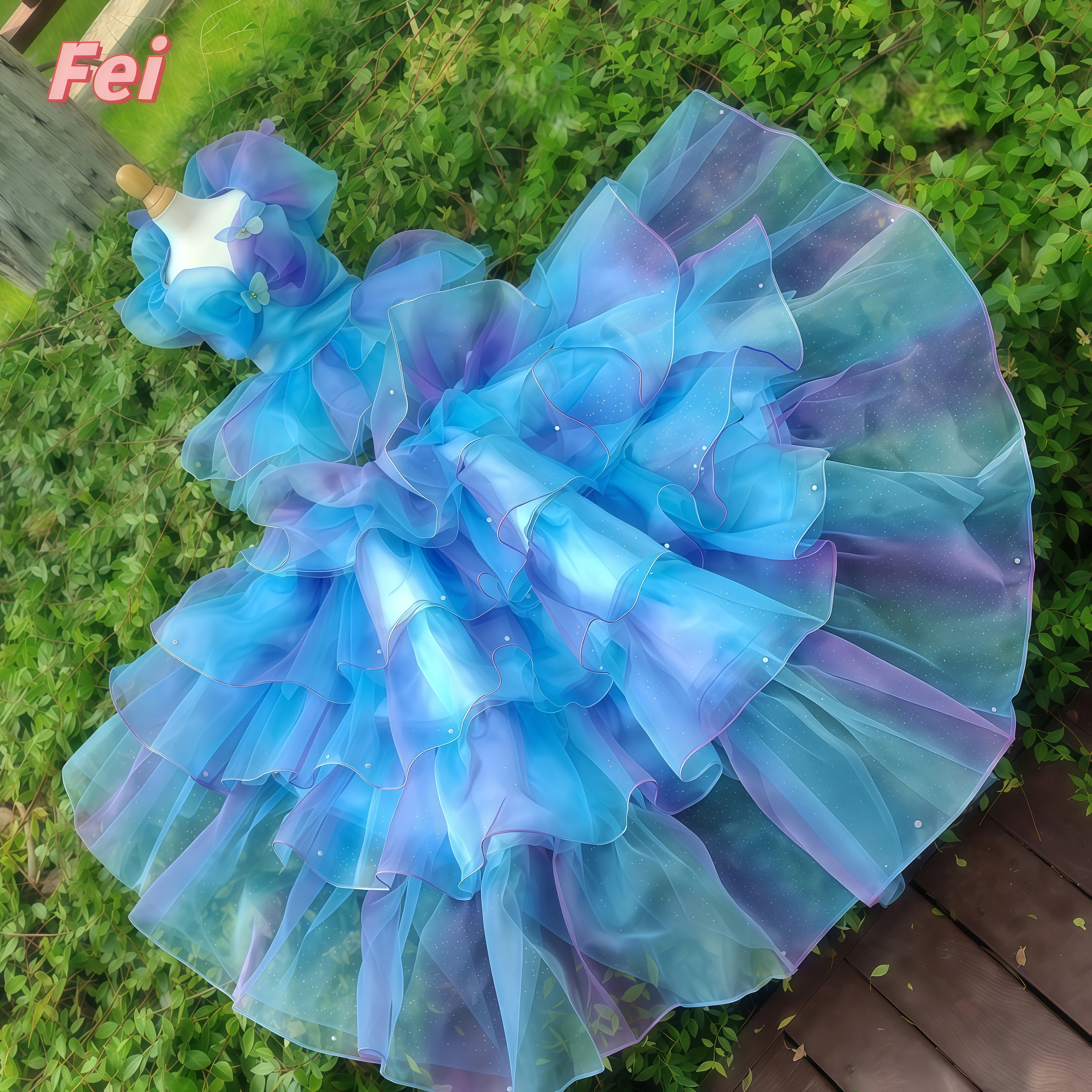 Luxury Blue Long Tail Princess Dress For Small Medium Dog Fashion Handmade Pet Dog Clothes Puppy Dog Detachable Two-piece Set