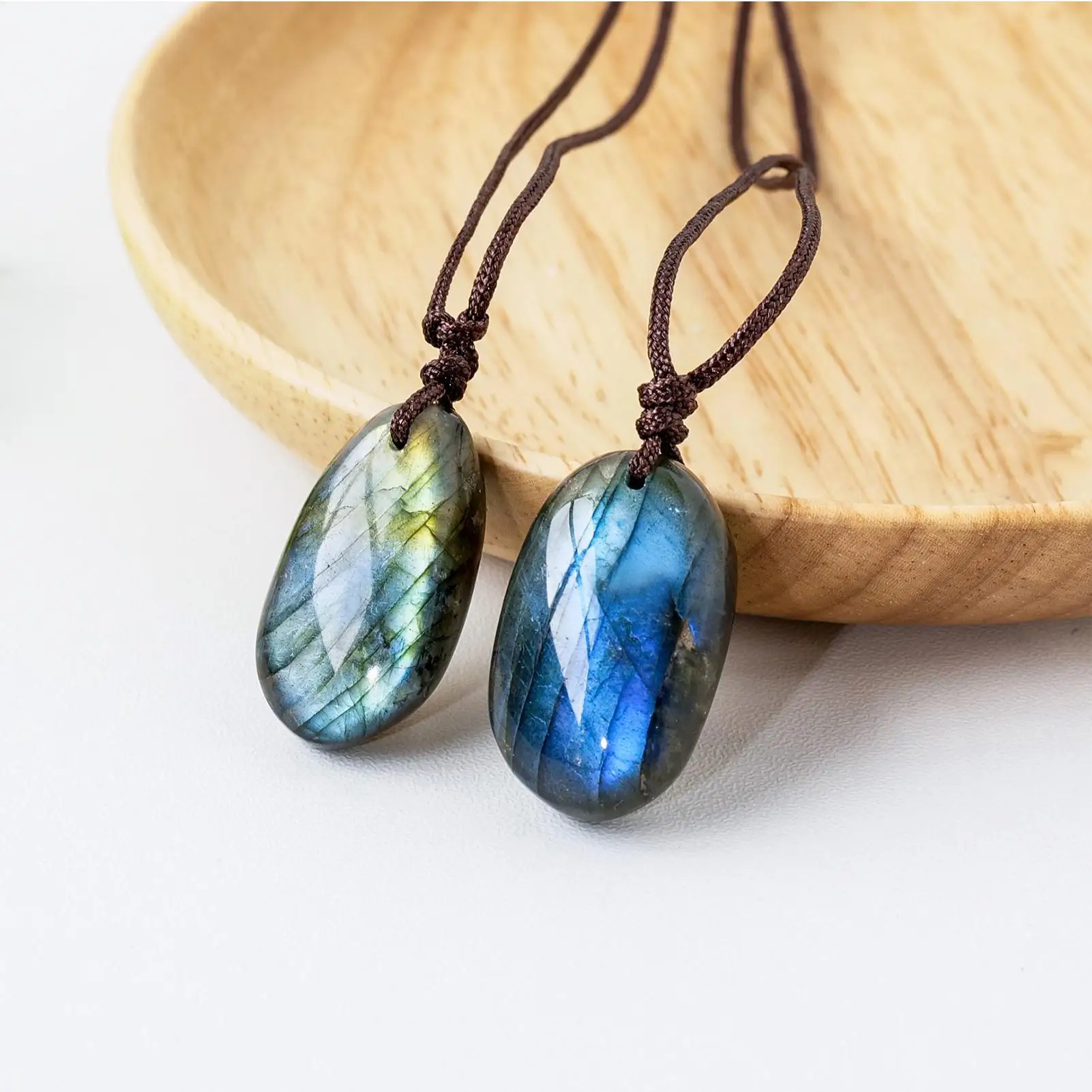 الكريستال الطبيعي اللابرادوريت قلادة الأزرق Moonstone الحجر الخام عقد دي اي واي قلادة مجوهرات هدية عيد