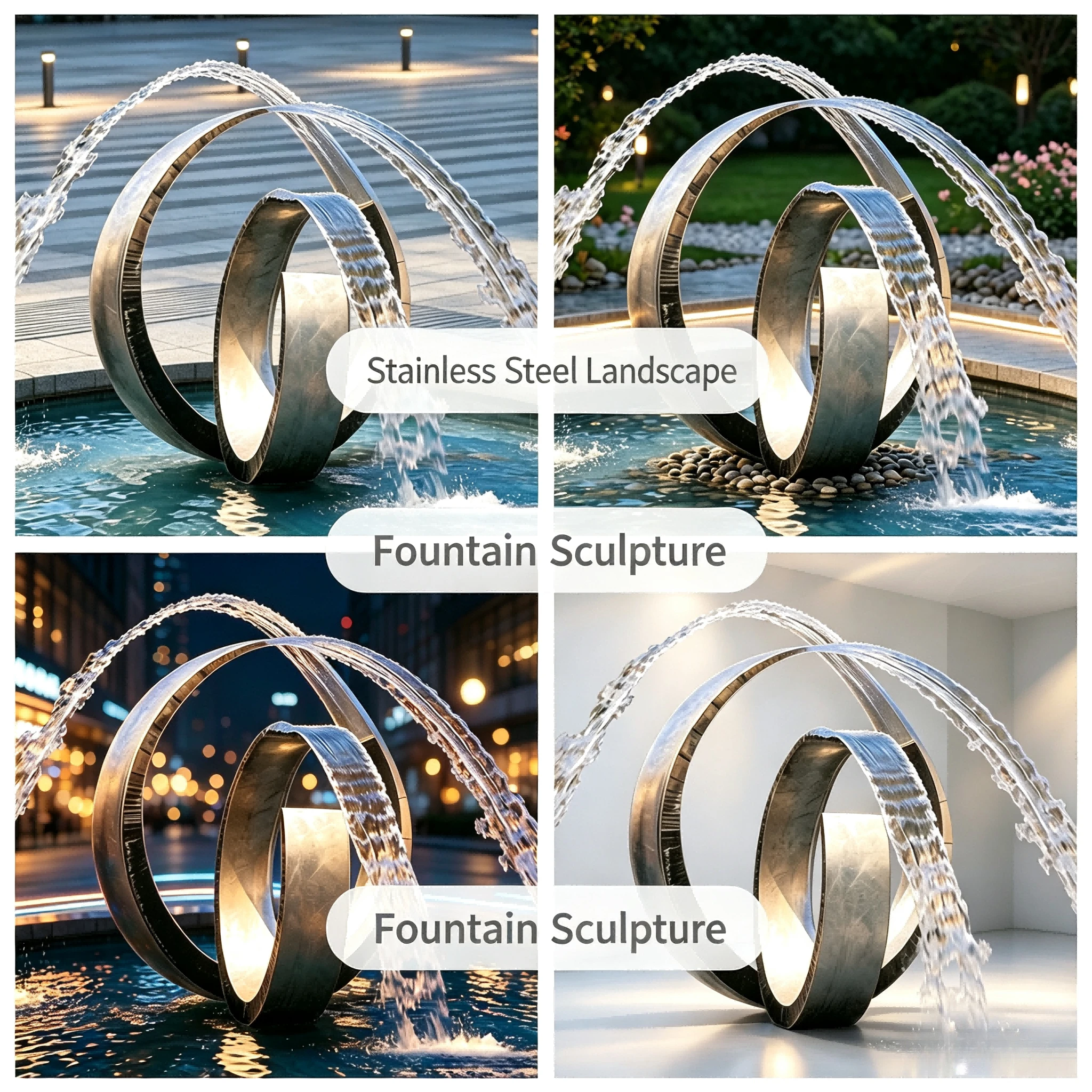 Interlocking Ring Stainless Steel Waterfall Sculpture Fountain Custom Modern Art Decor For Outdoor City Commercial Public Square