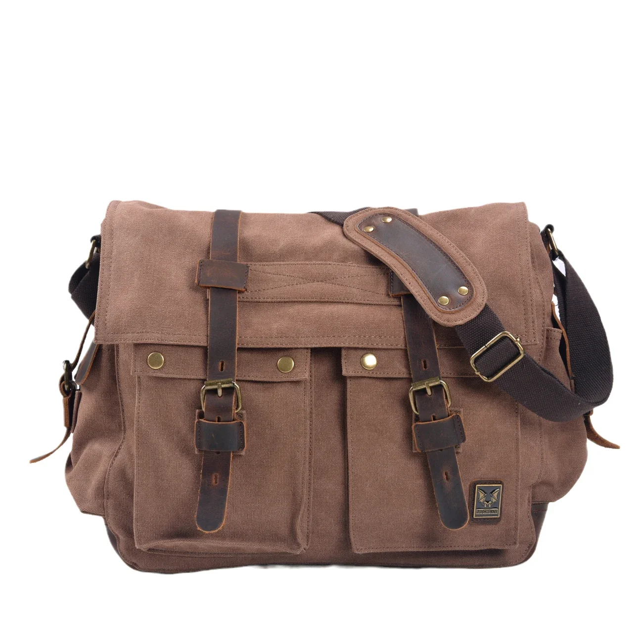 

Large capacity 17 inch computer shoulder crossbody bag casual retro canvas cowhide men's messenger bag