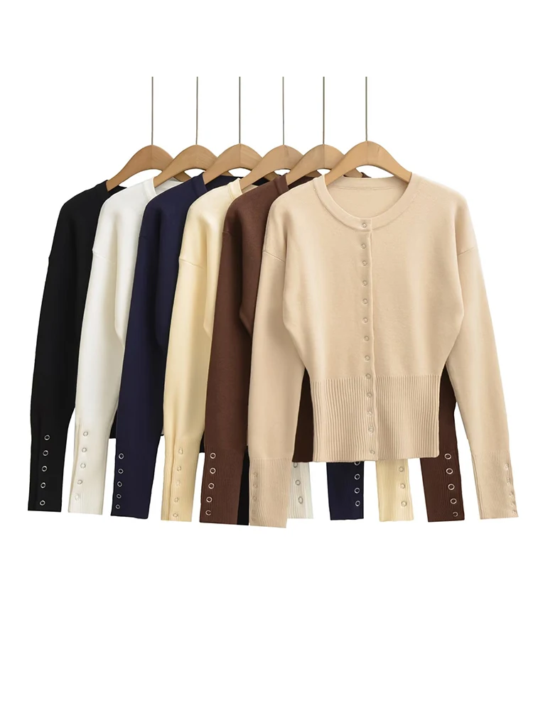 

Women's Chic Cardigan Solid Color Stretchy Knit Sweater Long Sleeve Button Down Slim Fit