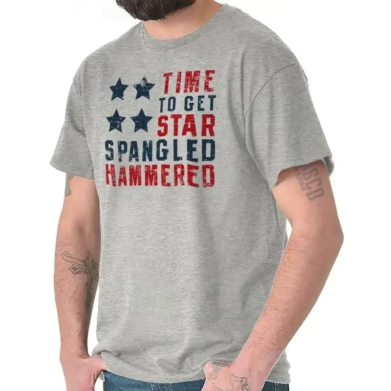 تي شيرت Star Spangled Hammered 4th Drunk Party للسيدات أو الرجال برقبة دائرية