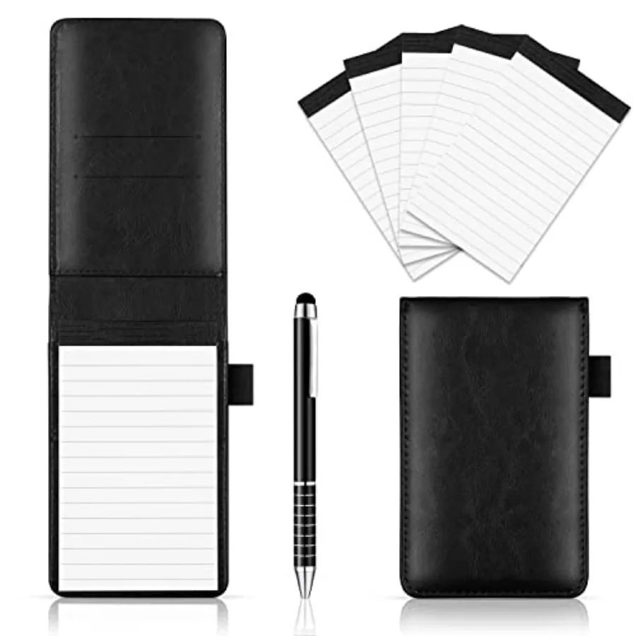 

7 Pieces Small Notepads Holder Set Pocket Notebook with pen Included 5 Pieces Refills 3 x 5 Inch 30 Lined Paper Per Note Pad