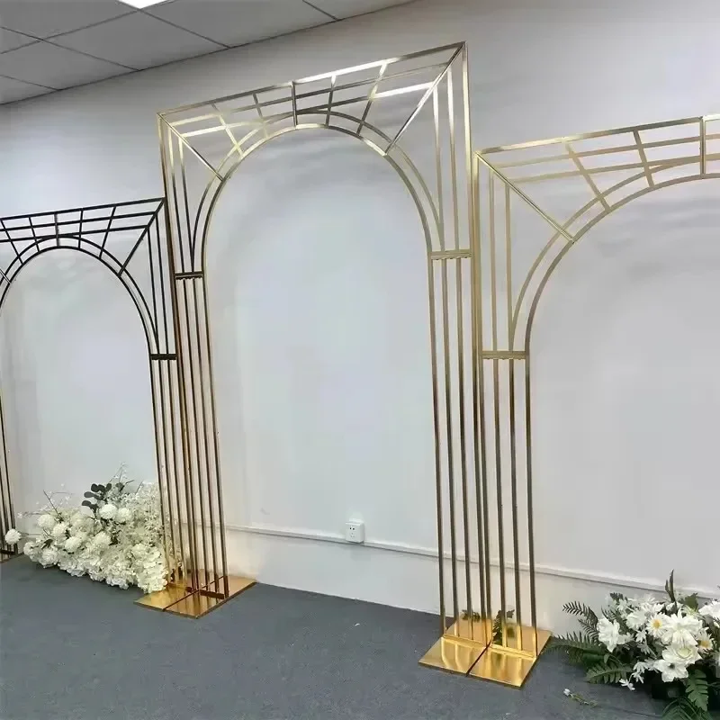 Glänzender Goldener Gebogener Bogen-Hintergrundrahmen, Mehrstangen-Bildschirmständer für Hochzeitsbühne und Blumendekoration – Detail 4