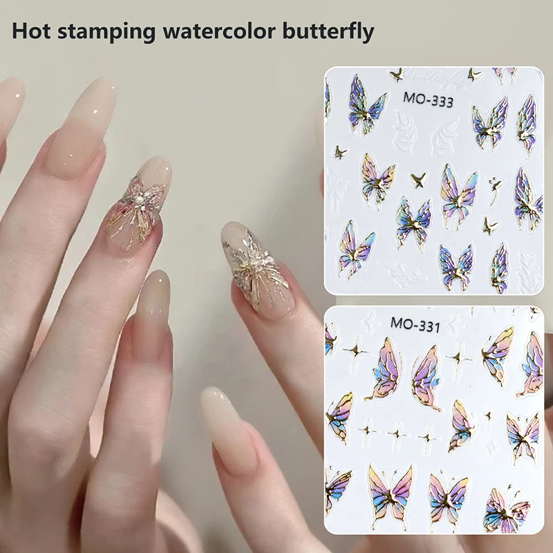 1 Sheet Nail Art Stickers Foil Watercolor Butterfly Color Liquid Butterfly Wings Fantasy Spirit Nail Decals Self-Adhesive