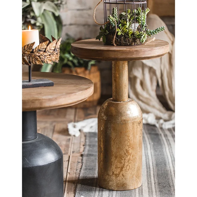 Nordic solid wood top coffee table retro French coffee table living room home gold
