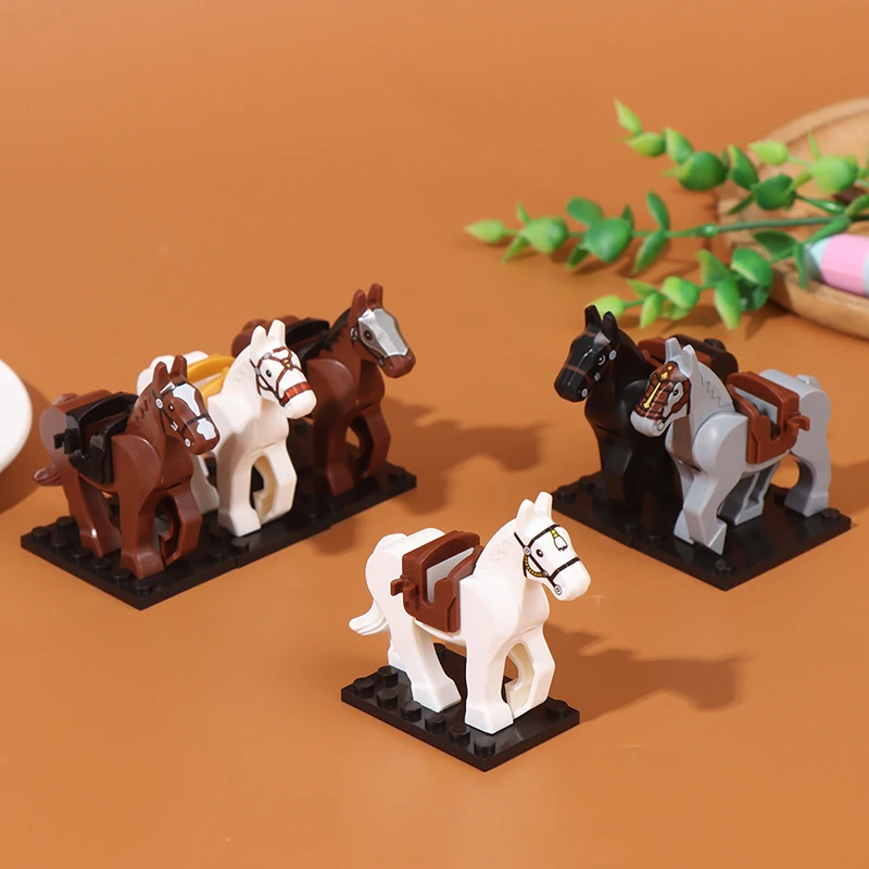 1pc Plastic Blocks Mini Blocks Action Figures War Medieval Knight Horse Wolf Saddle Bridle Toy Blocks For Children