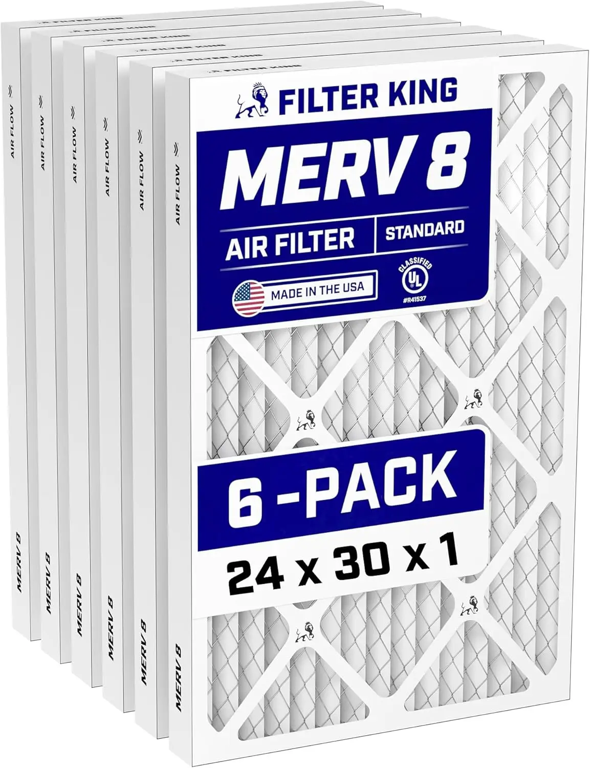 

MERV 8 Air Filter 24x30x1 (6-Pack) Pleated HVAC, Made in USA, Actual 23.5x29.5x0.75