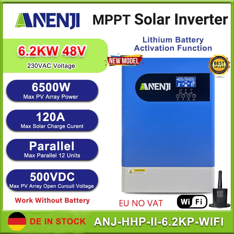 6.2KW Hybrid Solar Inverter 230VAC Photovoltaic Inverter Pure Sine Wave Parallel MPPT 120A Charge Controller PV 500V With Wifi