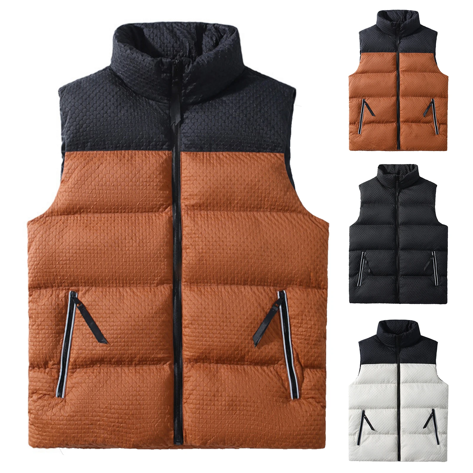 

Men'S Winter Puffer Vest Solid-Color Fashionable Vest Jacket Top Winter New Thermal Solid Color Puffer Vest Versatile