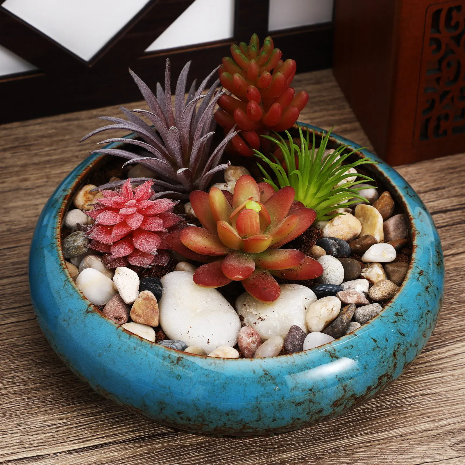 

Sleep Lotus Ceramic Succulent Planter Round Shallow Pot Drainage Hole Flower Container Indoor Garden Bonsai Decoration