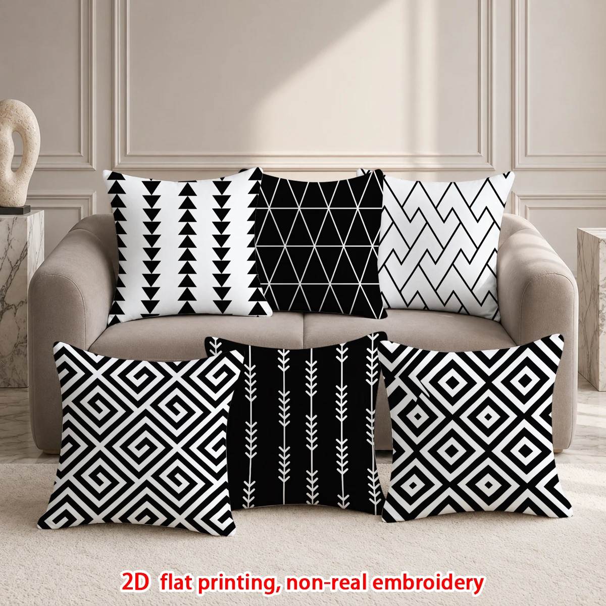 1pc  Boho Geometric Black White Throw Pillow Covers, Modern Minimalist Cushion Cases for Sofa Bedroom Living Room Decor