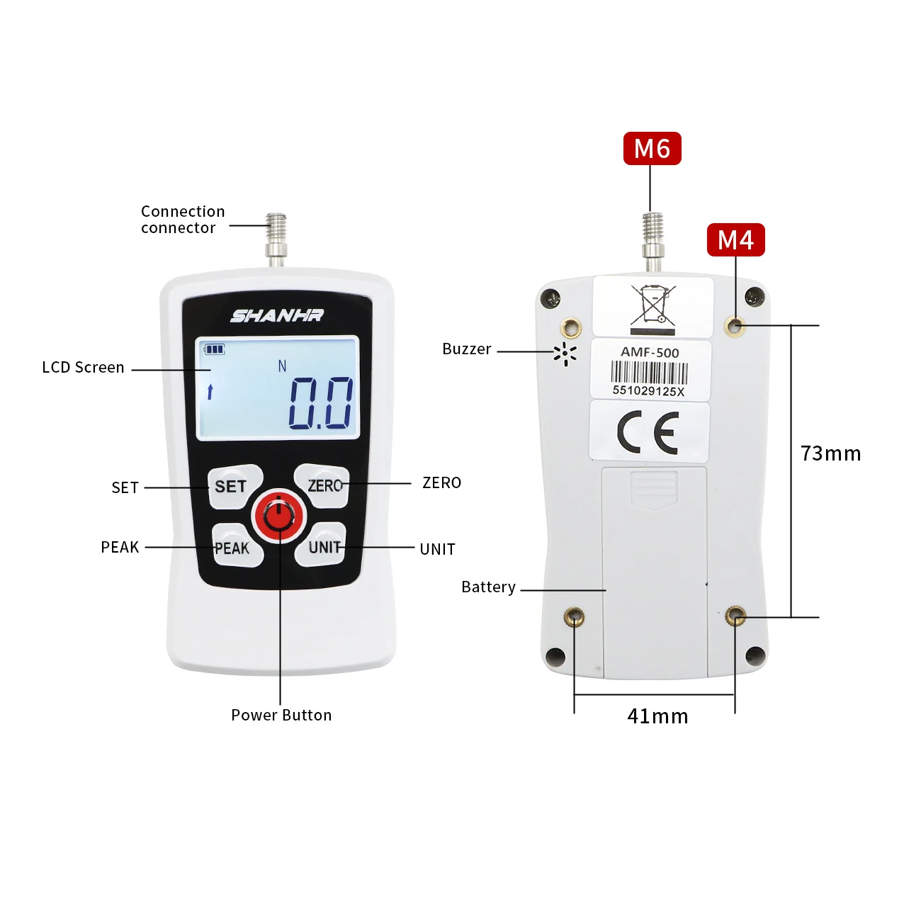 High Precision SHANHR Handheld Push Pull Force Meter Backlit LCD Dynamometer 6 Fixture Heads Storage Case Auto Power Off