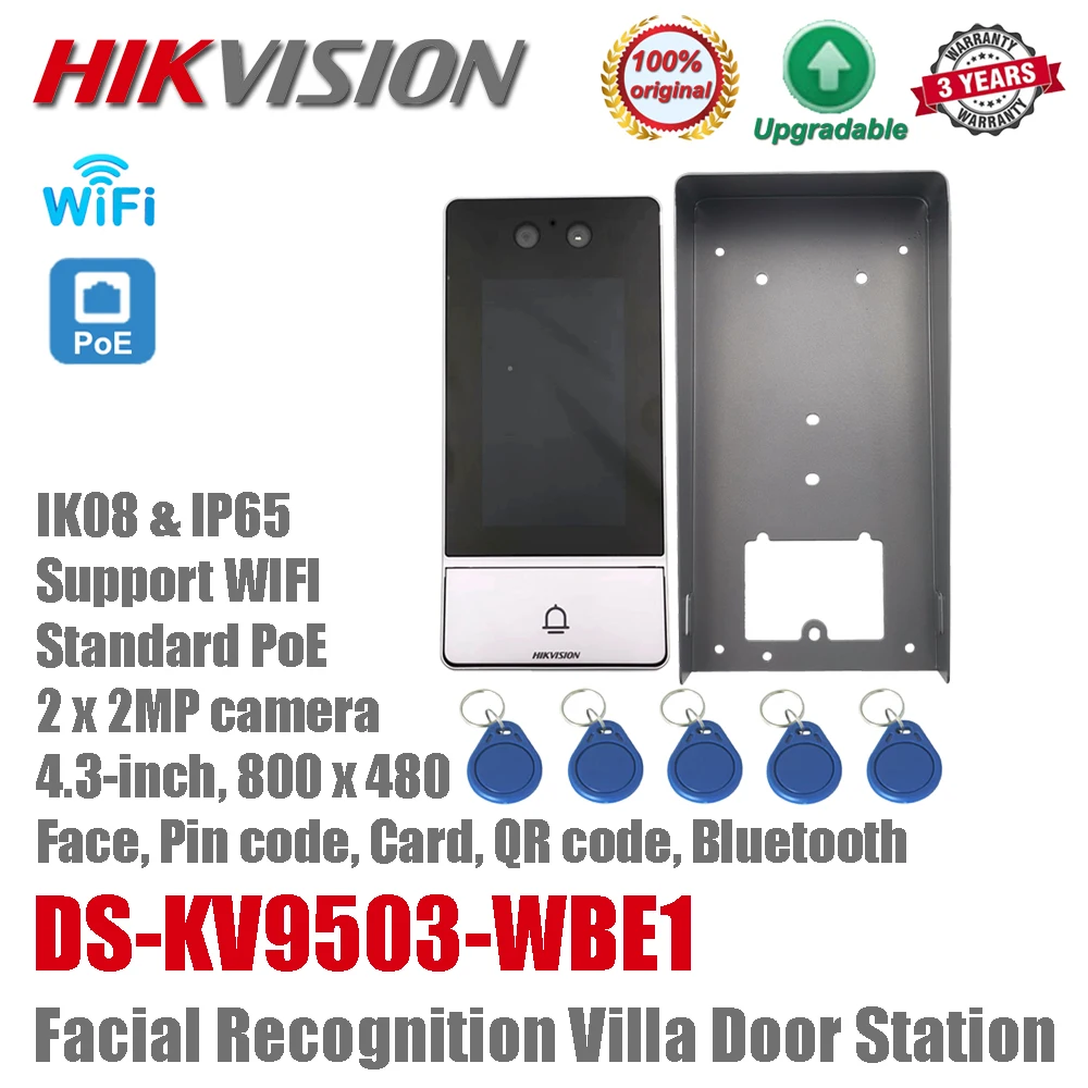 Original Hikvision DS-KV9503-WBE1 POE IP65 IK08 Metal Vandal-resistant Facial Recognition IP Villa Door Station