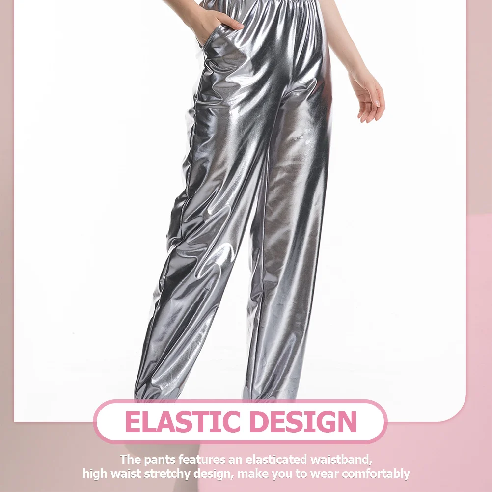 

Metallic Yoga Pants High Waist Elastic Waistband Lightweight Durable Comfortable Sportswear Club Party Disco Pants