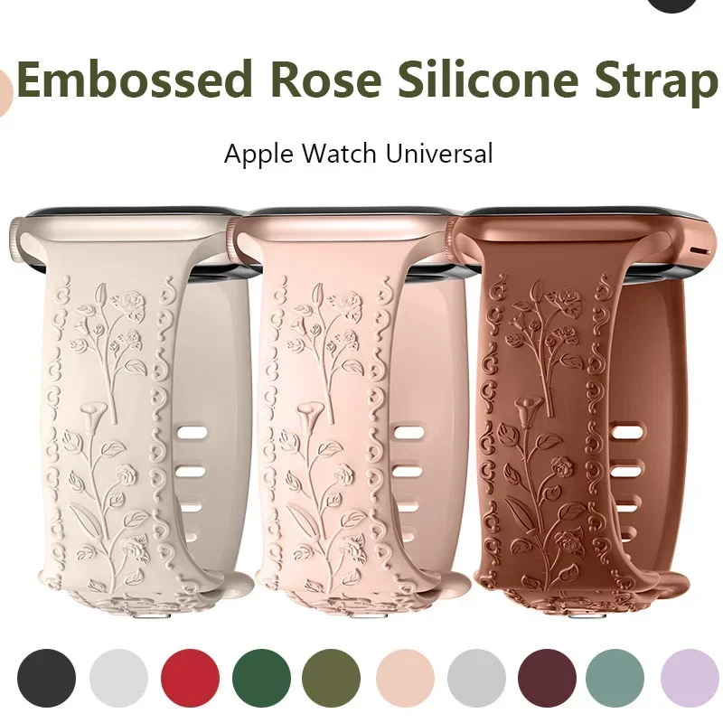 

Soft Silicone Band for Apple Watch Series 9 8 7 45mm 41mm Ultra 49mm Rose Solid Strap for iWatch 4 6 5 se ultra2 42 44mm 38 40mm