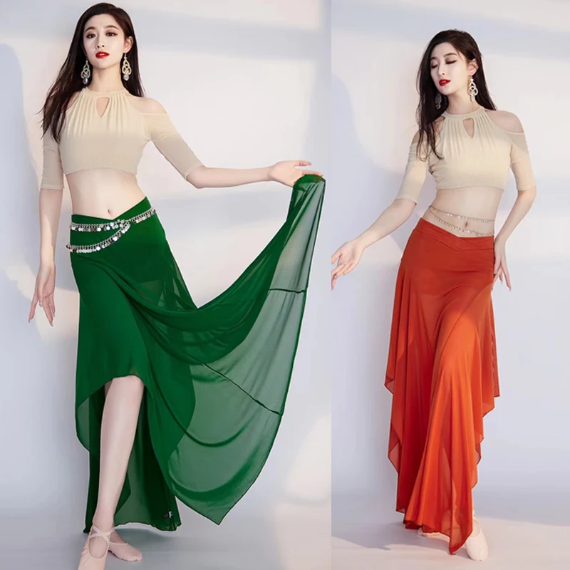 

Customized Belly Dance Skirt Practice Dress Top Skirt Color Contrasting Eastern Dance Performance Costume Indian Clothes Women