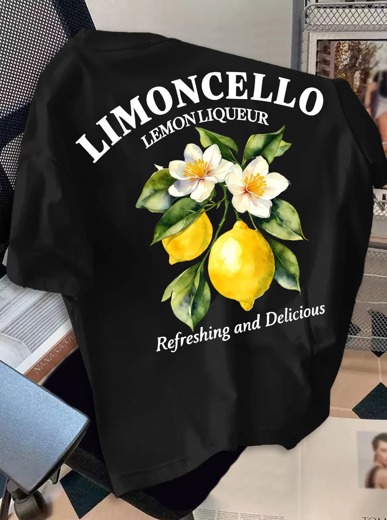Camiseta Retro para Hombre con Estampado de Licor de Limón Limoncello, Cuello Redondo, Manga Corta, Poliéster, con Texto 'Refrescante', Tallas M-4XL