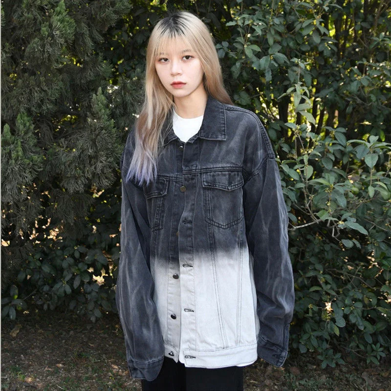 

Jackets Women Vintage Gradient Color Korean Style Loose Spring New Design High Street Girls Outwear Casual All-match Simple Ins