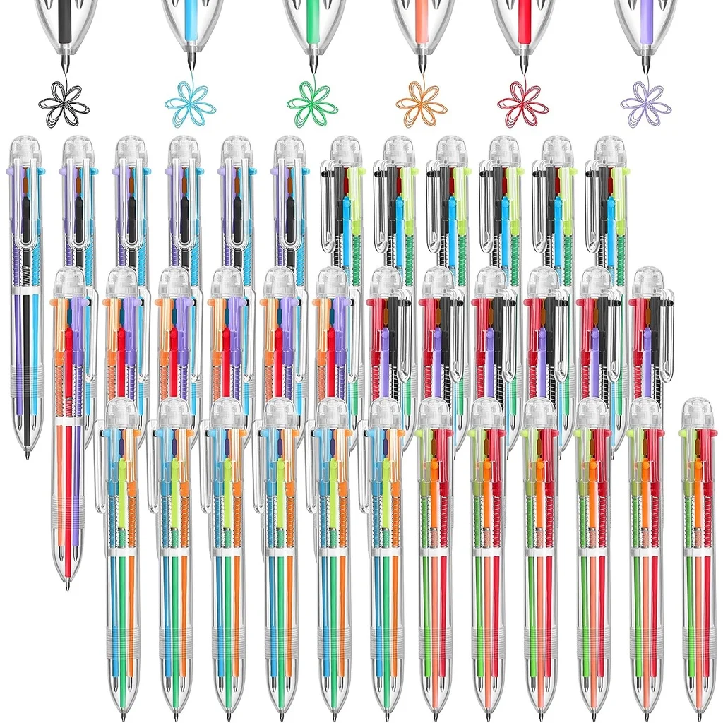 1 Pcs Multicolor Ballpoint Pens 0.5 Mm 6 Colors Transparent Multicolor Retractable Ballpoint Pens Office School Supplies