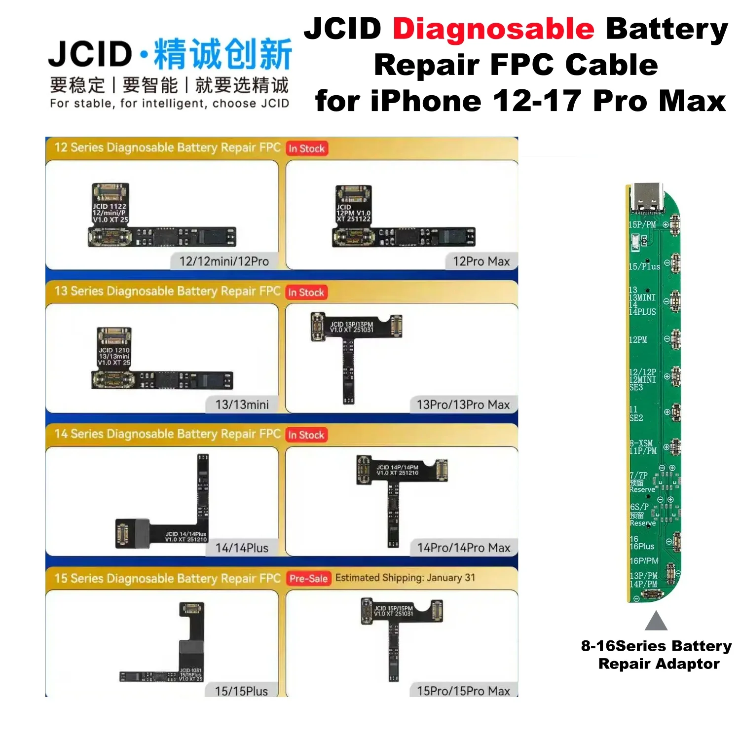 

JC Diagnosable Battery Repair FPC For iPhone 12-15 Solves Battery Pop Up Cannot be Configured Property Owner Third Party Battery