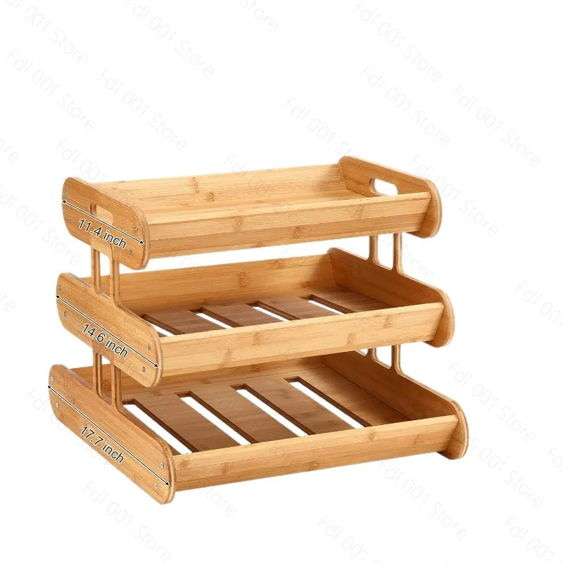 Bamboo storage rack Household kitchen Fruit vegetable storage basket Three-layer thickened storage basket Stackable drain rack