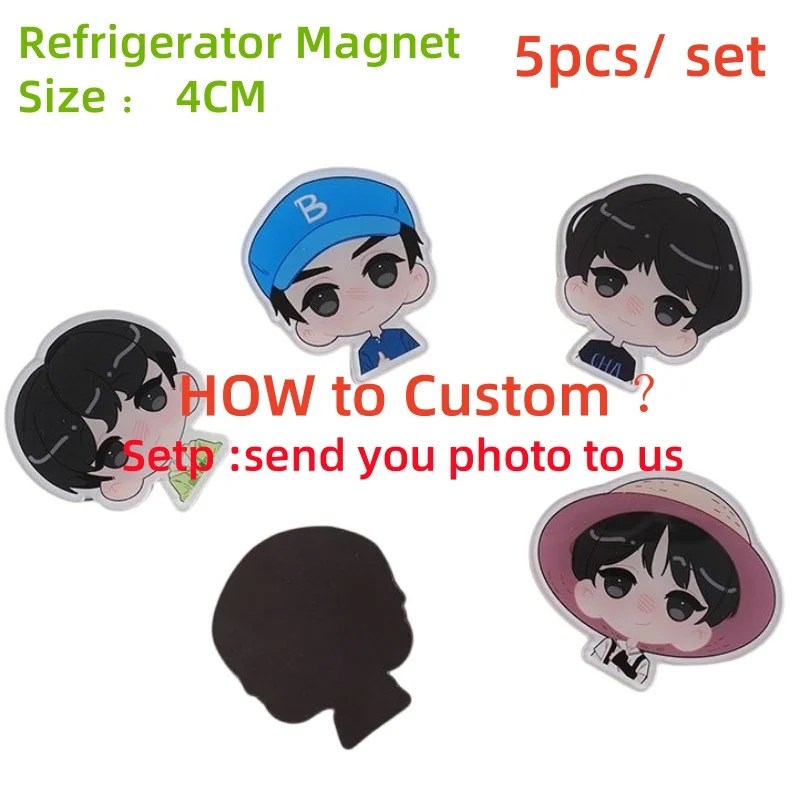 5pcs/set Custom  Acrylic Fridge Refrigerator Magnets for Kitchen Personalized Picture Magnetic Stickers Home Decor Gifts 4cm