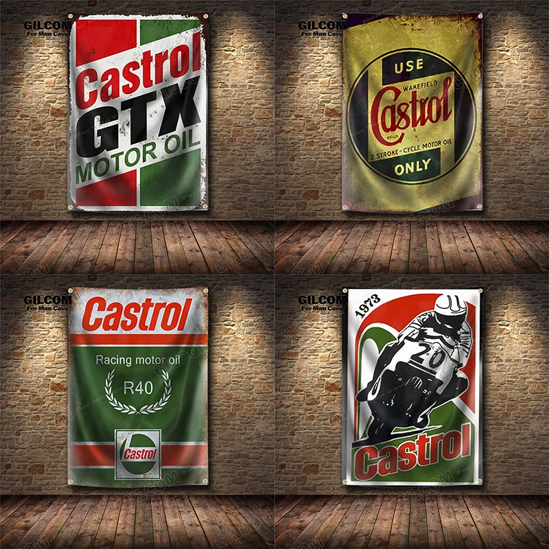 Motor Oil Retro Banner Flag Poster Wall Art Decoration AD Vintage Sign Man Cave Sexy Lady Girl Car Garage Pub Club Bar