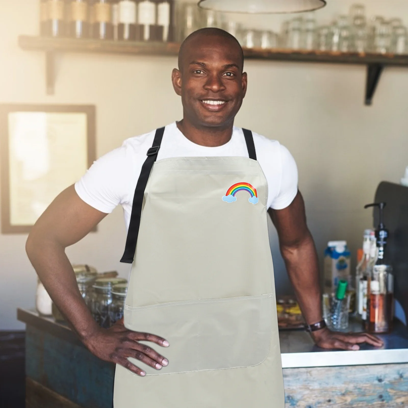 

1pc Waterproof Pvc Apron Grey White For Kitchen Cooking Baking Bbq Gardening With Large Pocket Japanese Style Lace Up