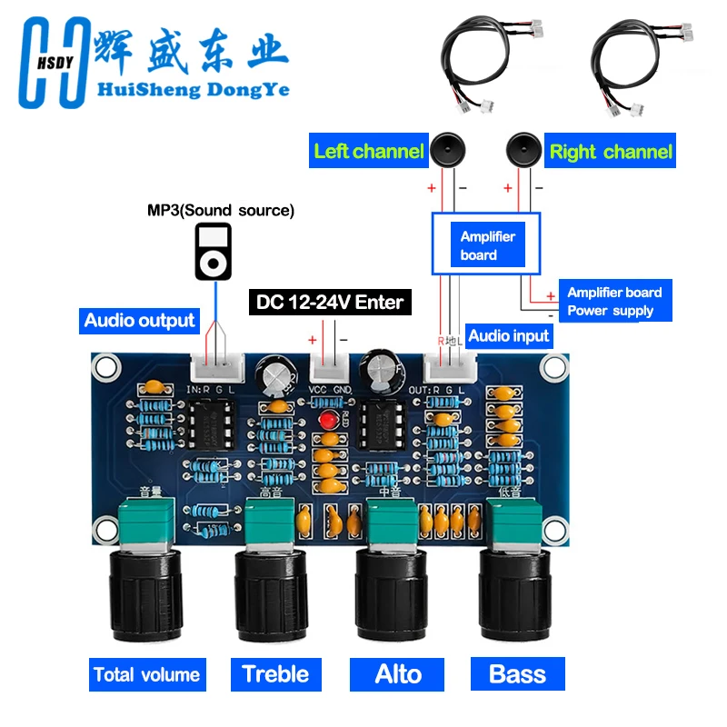 Imagem -04 - Tone Board Pré-amp Pré-amp Graves Agudos Ajuste do Volume Amplificador Controlador de Tom Xh-a901 Ne5532