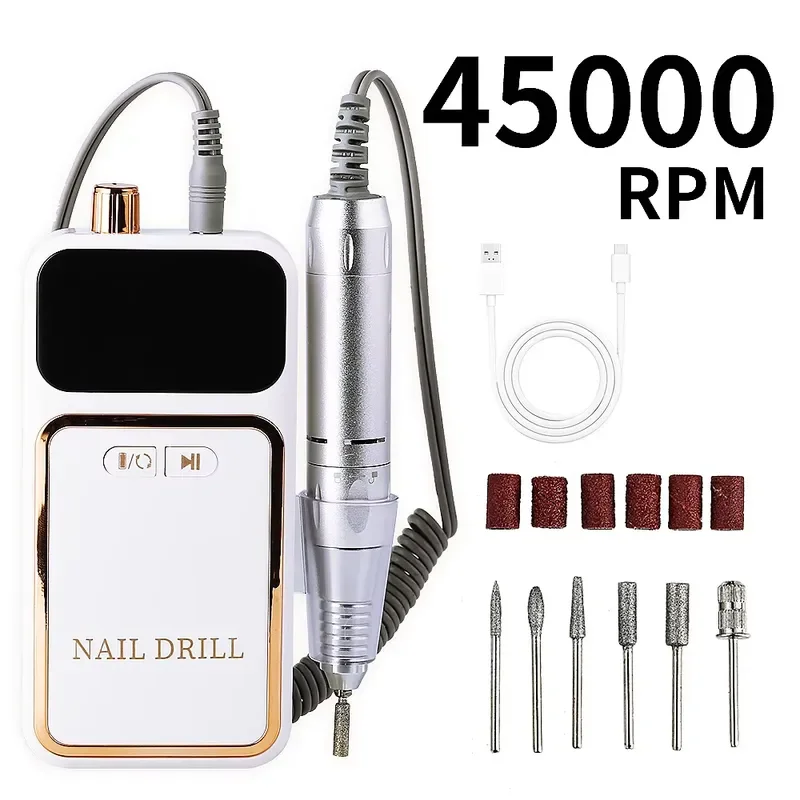Full set of electric rechargeable portable 45000RPM heatless digital brushless motor plastic nail drills for salon gel
