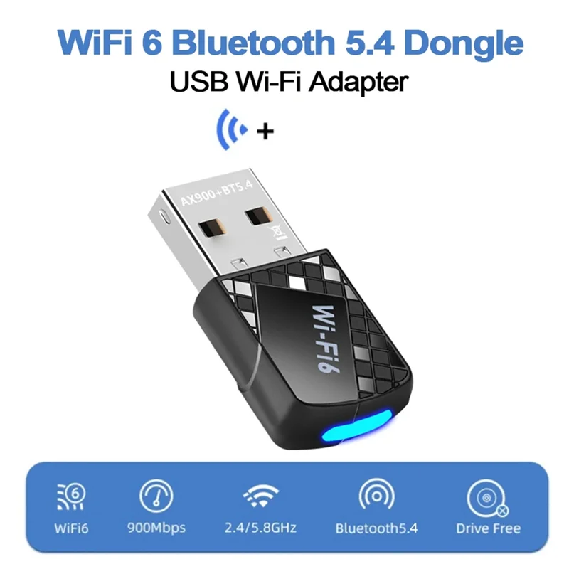 ABMF-AX900 USB Wifi 6 Bluetooth 5.4 어댑터 2In1 동글 듀얼 밴드 2.4G 및 5Ghz 네트워크 무선 수신기 W10/11용 드라이버 무료